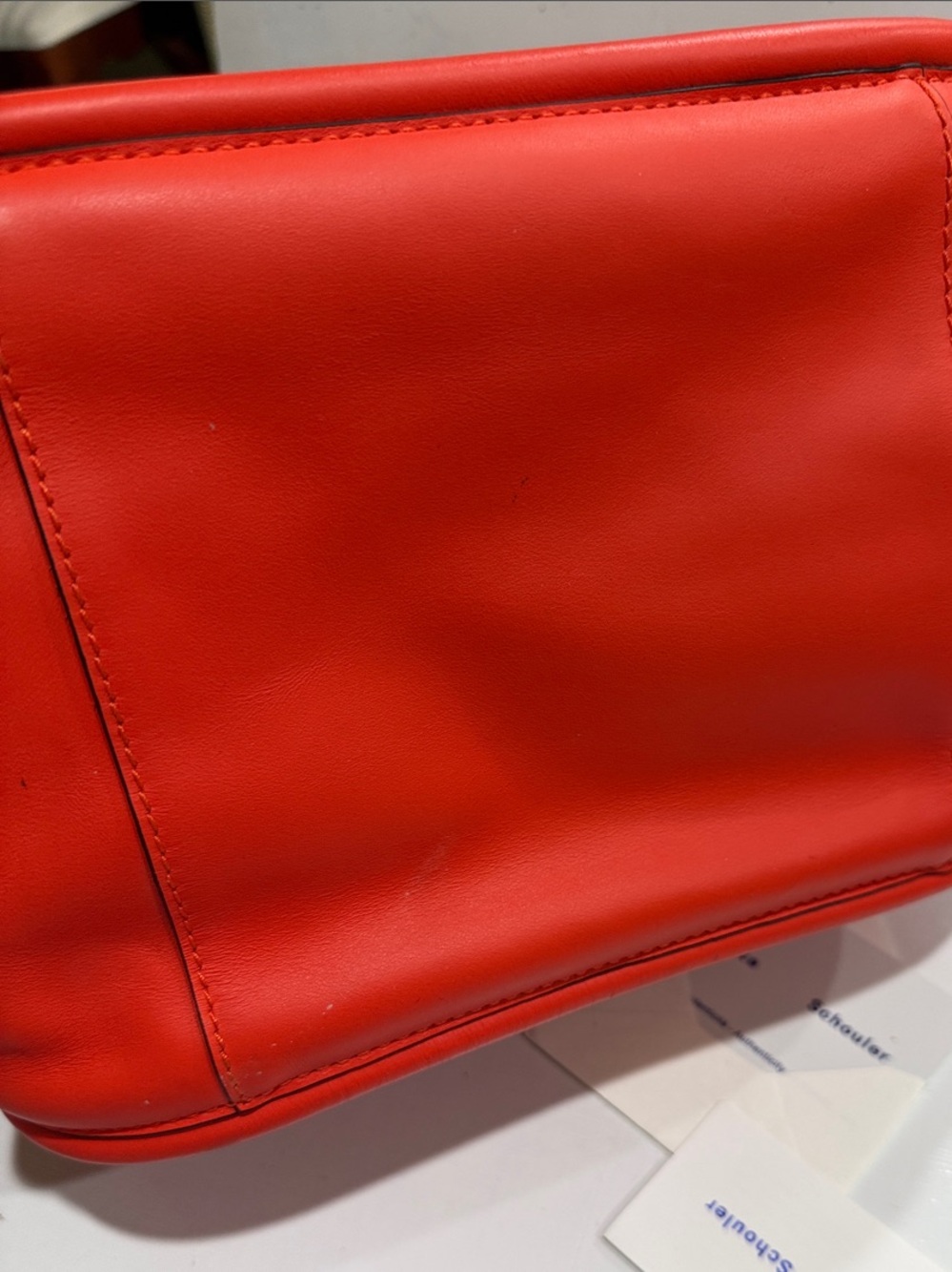 Proenza Schouler Orange Tote Calfskin Bag Snap Closure with Black Wrist Pouch - Picture 13 of 14